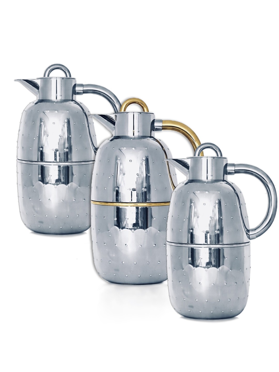 ترمس ، مجموعة فضي و فضي/ذهبي لف مع نقط ، طقم عدد 3 ، 1.0 لتر