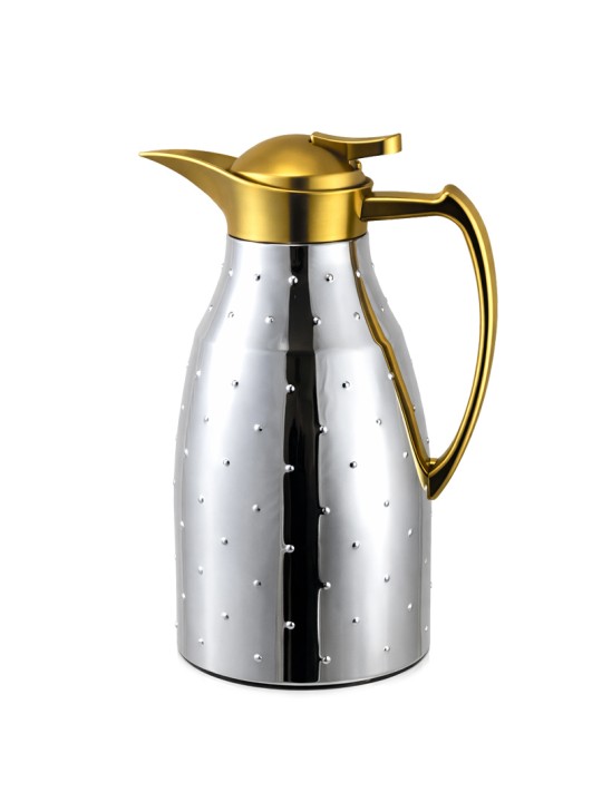 ترمس ، كبس لون فضي/ذهبي مطفي مع نقط ، 1.0 لتر