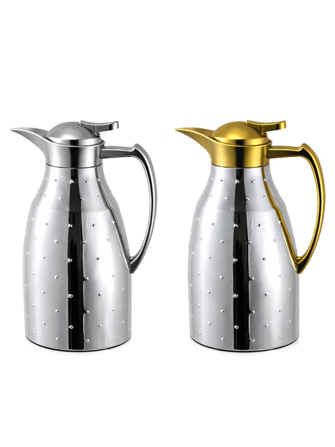ترمس ، كبس لون فضي و فضي/ذهبي مطفي مع نقط ، 1.0 لتر