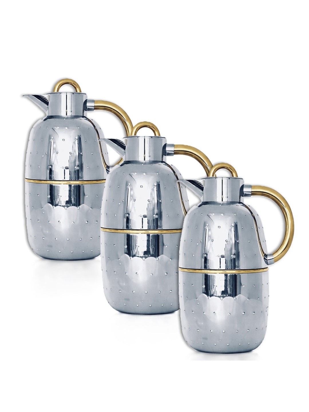 ترمس ، فضي/ذهبي لف مع نقط ، طقم عدد 3 ، 1.0 لتر