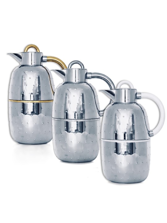 ترمس ، مجموعة فضي و فضي/ذهبي و فضي/أبيض لف مع نقط ، طقم عدد 3 ، 1.0 لتر