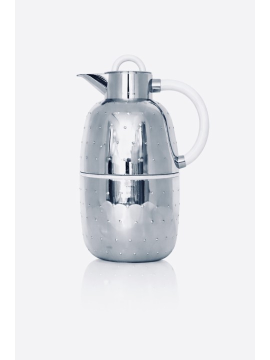 ترمس ، فضي/أبيض لف مع نقط ، 1.0 لتر