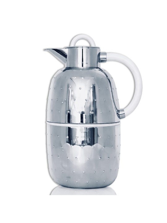 ترمس ، فضي/أبيض لف مع نقط ، 1.0 لتر