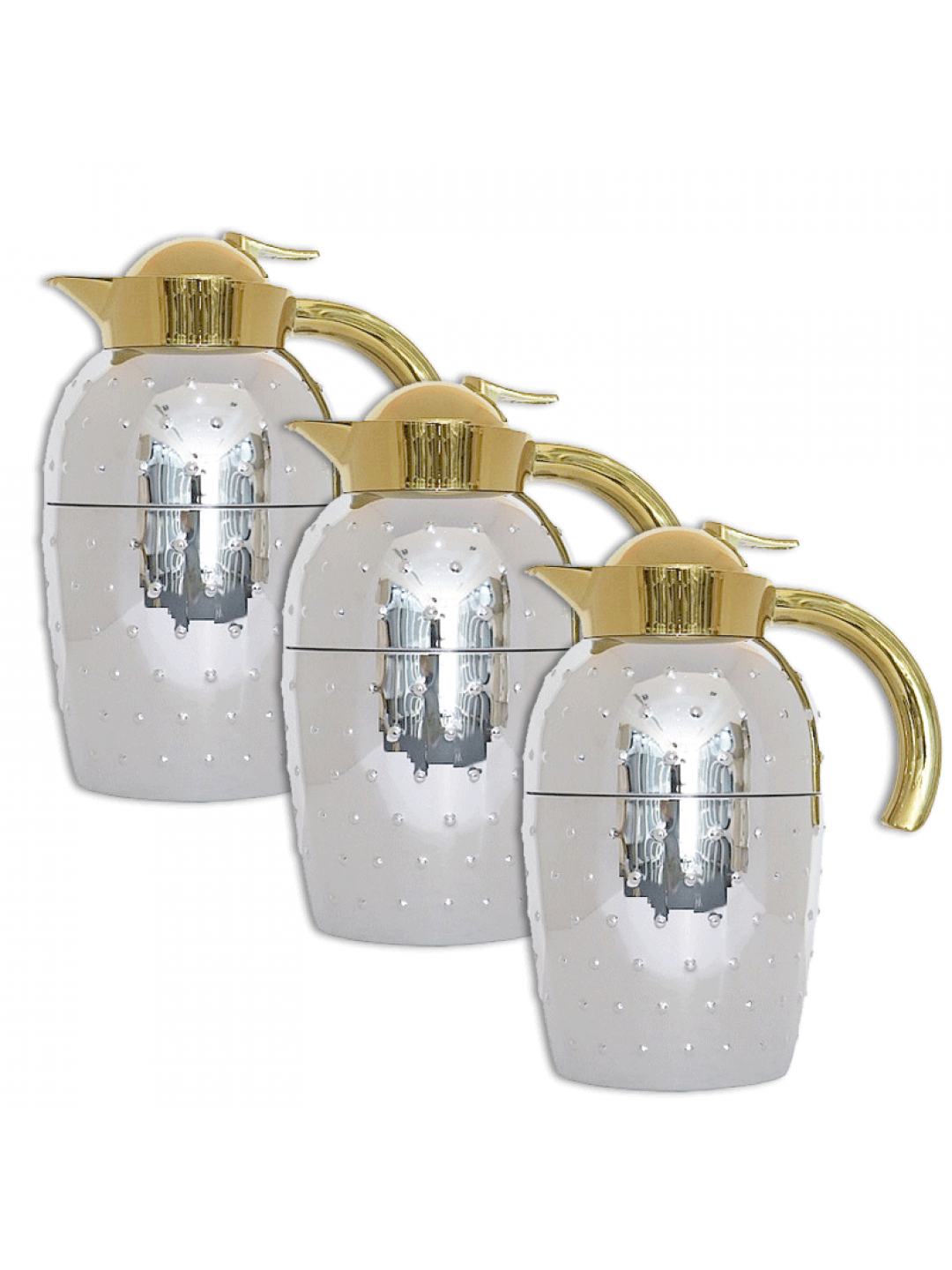 Set of 3 Thermos, Silver\Golden with Dots 1.0L	